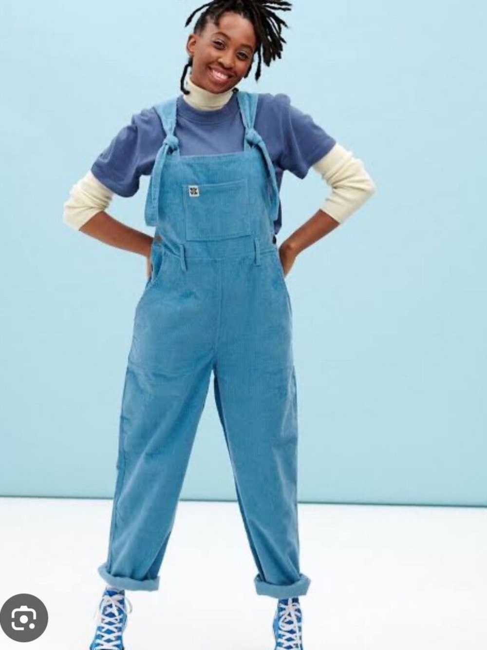 Lucy & Yak Easton Corduroy Dungarees Overalls - Niagara Blue - US 8 / UK 12